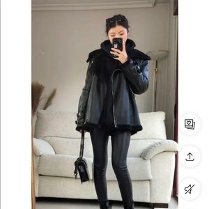 PU Leather Sherpa Lined Belted Moto Jacket